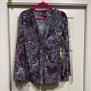 Bisou Bisou Gray and Red Paisley Blouse